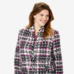 Textured Plaid Coat - Black Raspberry